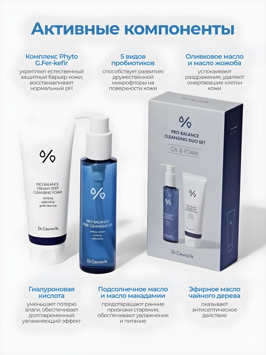 Набор косметики для умывания Dr.Ceuracle Pro Balance CleansingDuo, гидрофильное масло, пенка