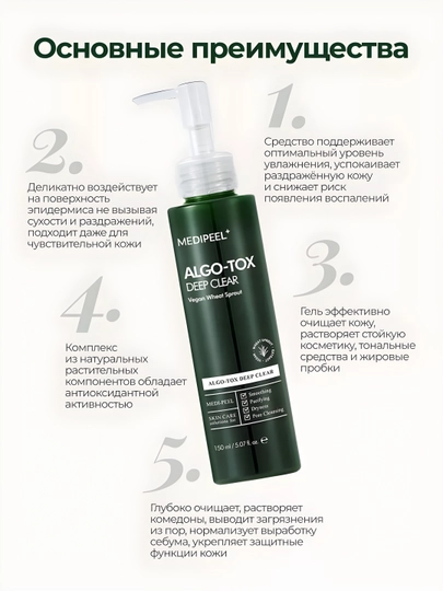 Гель пенка для умывания лица, MEDIPEEL+, Algo-tox deep clear, Algo-tox vita cleanser, 150 мл