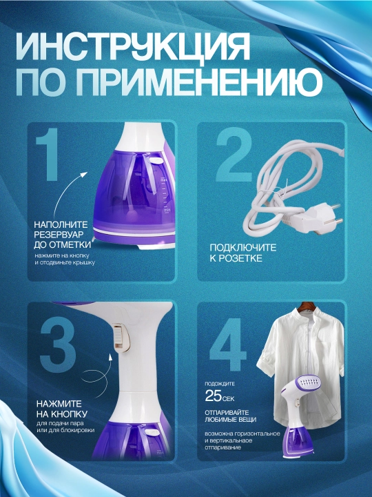 Отпариватель ручной для одежды, для ткани, паровой утюг для дома и офиса