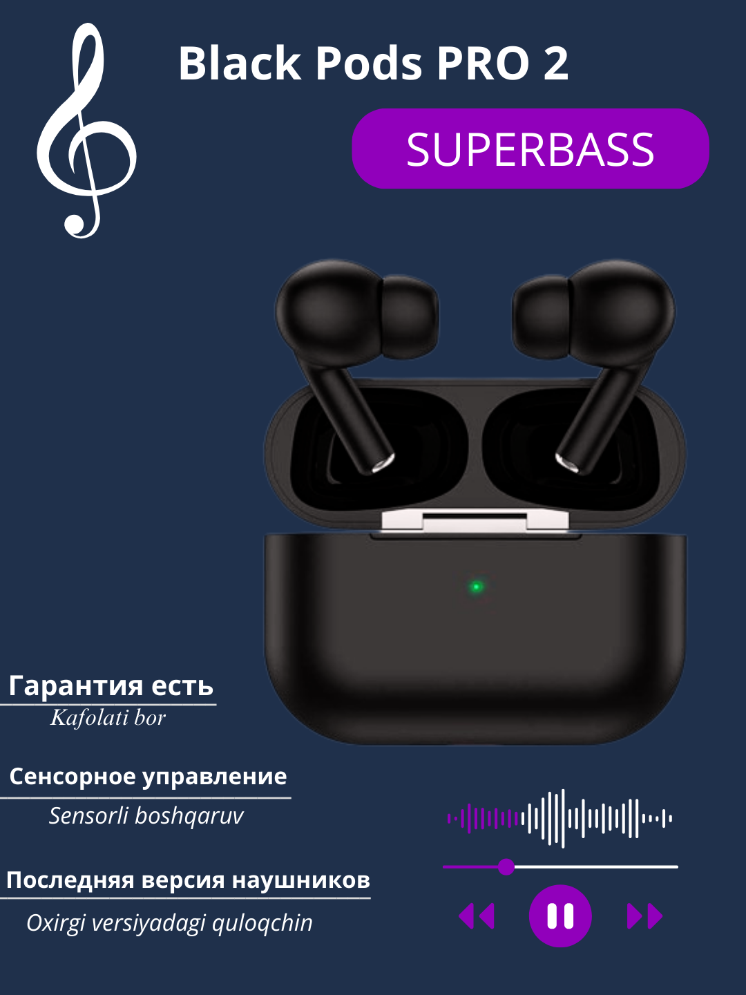 Simsiz quloqchinlar Pods Pro, qora mat - 