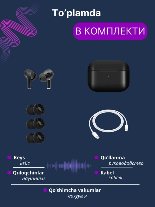 Simsiz quloqchinlar Pods Pro, qora mat
