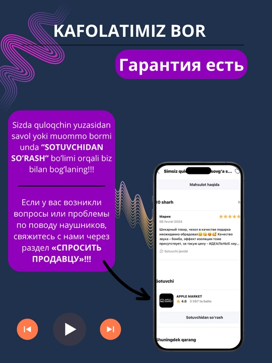 Simsiz quloqchinlar Pods Pro, qora mat