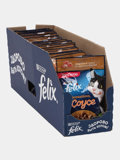 Влажный корм Felix для кошек (Индейка в соусе со вкусом бекона ) 75 гр 26 шт в упаковке