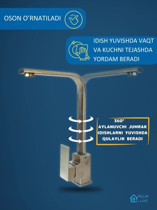 Oshxona va vanna uchun aralashtirgich, baland, Aqua Luxe