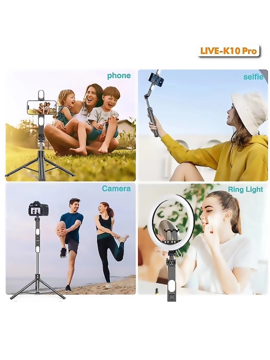 Tripod stendi, selfi tayoqchasi + LED chiroq, jonli efir uchun, 200 sm