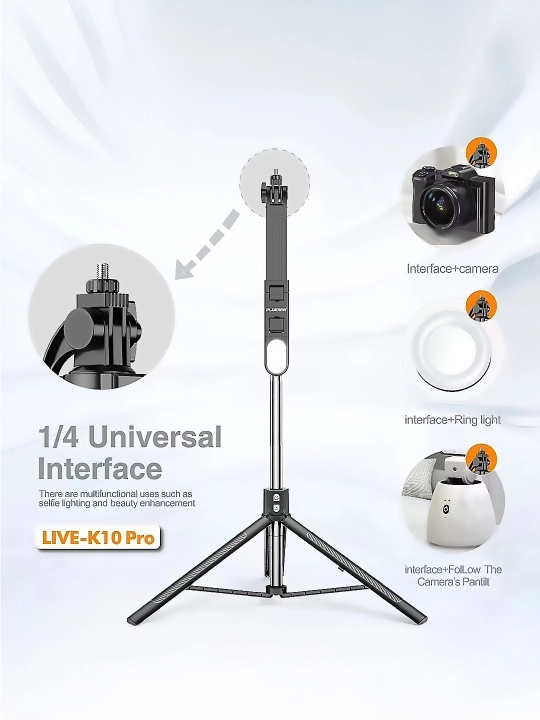 Tripod stendi, selfi tayoqchasi + LED chiroq, jonli efir uchun, 200 sm