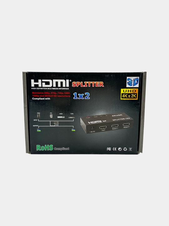 HDMI splitter 1x2, bittani ikkita qurilmaga ajratuvchi, 1080P, 2K, 4K - 