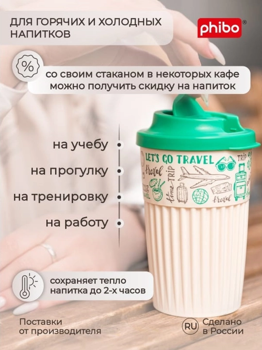 Стакан для горячих и прохладных напитков, с клапаном, 450 мл