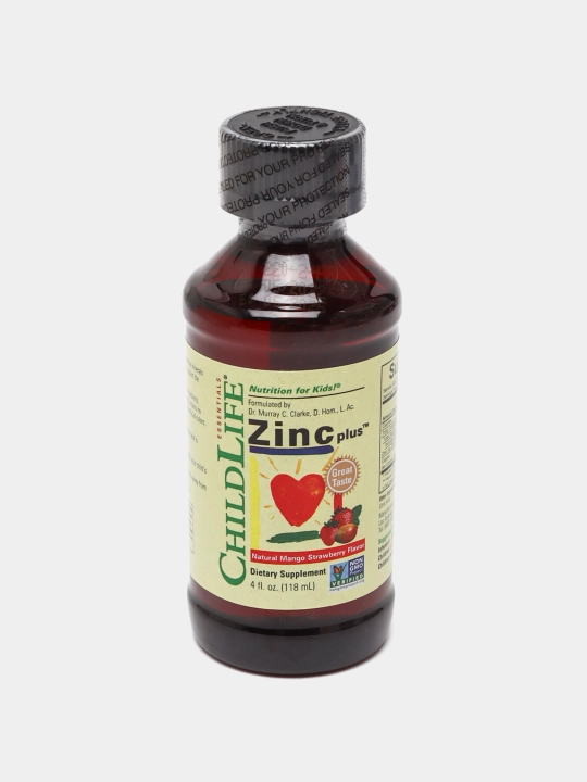ChildLife, жидкий цинк для детей, Zinc plus, иммунитет, вкус манго, 118 мл