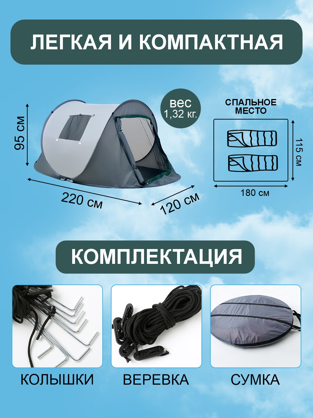 Палатка туристическая, автоматическая, самораскладывающаяся купить по ...