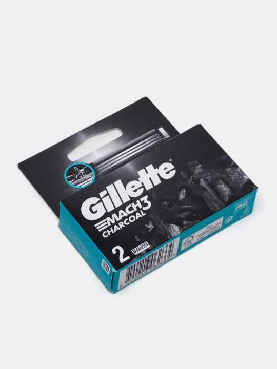 Сменные Кассеты Gillette Mach3 Charcoal со смазывающей полоской с древесным углем, 2шт, 3 лезвия