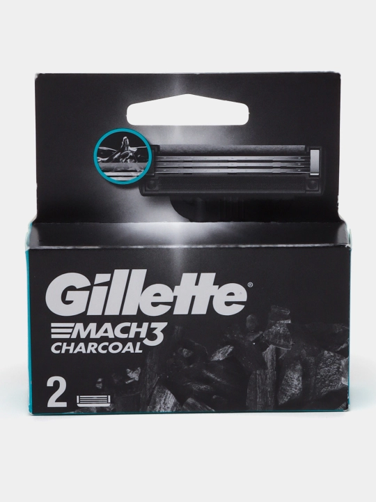Сменные Кассеты Gillette Mach3 Charcoal со смазывающей полоской с древесным углем, 2шт, 3 лезвия