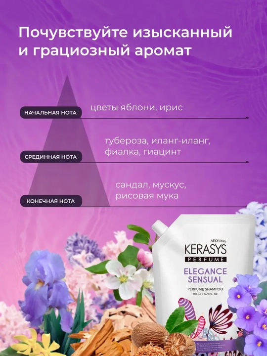 Шампунь KERASYS для тонких и мягких волос, придающий блеск и приятный аромат, Корея