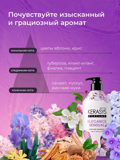 Шампунь KERASYS для тонких и мягких волос, придающий блеск и приятный аромат, Корея