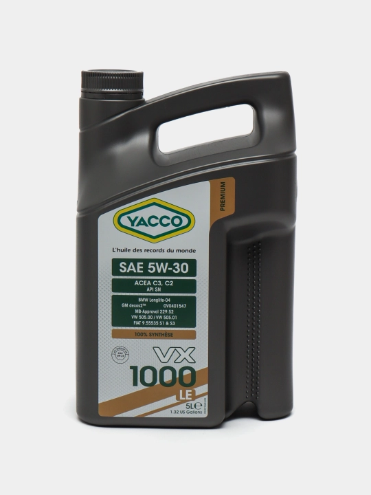 YACCO VX 1000 LE 5W-30 C2-C3 DEXOS-2 MB229.52 - 100% синтетическое моторное масло, 5 л 