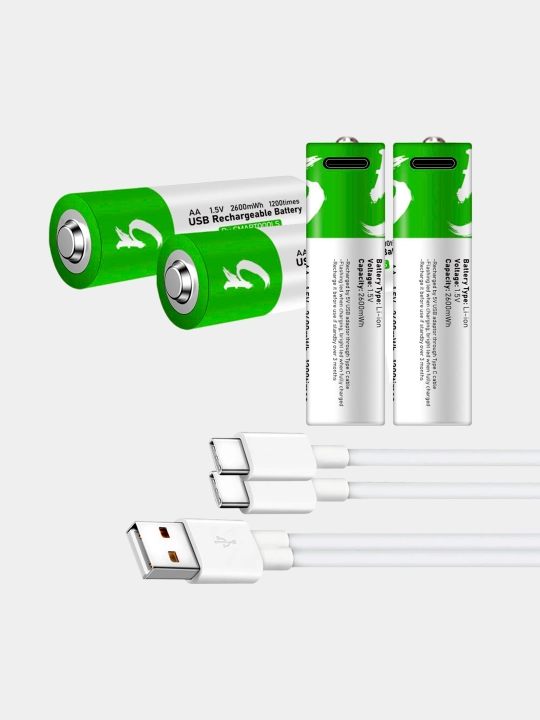 Qayta zaryadlanuvchi batareyalar AA/AAA, USB zaryadlovchi Type-C