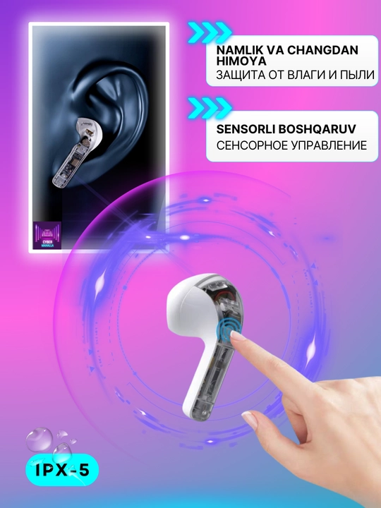 Simsiz sensorli quloqchinlar TWS Y02, 6 soatgacha ishlash, shovqinni kamaytirish funksiya