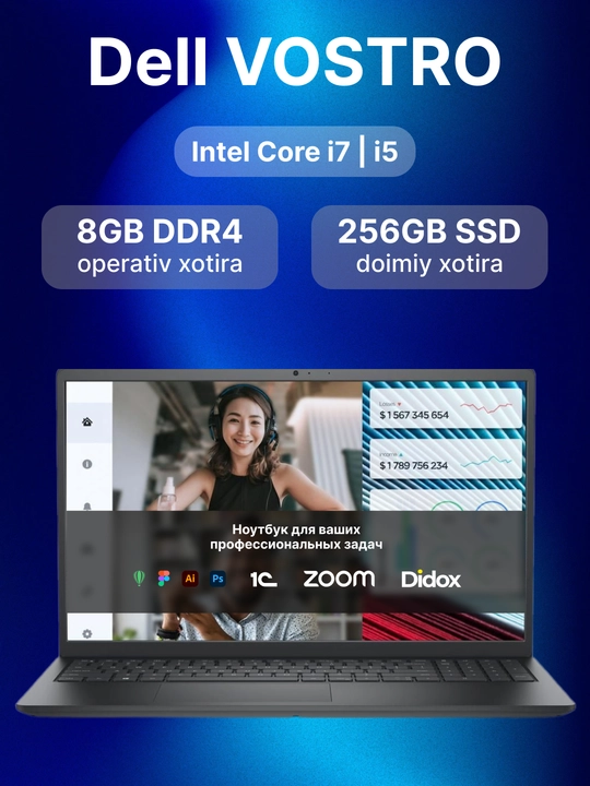 Noutbuk Dell VOSTRO 3520, i5-1235U / i7-1255U, DDR4 8GB / 256 / 512 SSD, 15.6" FHD, DOS