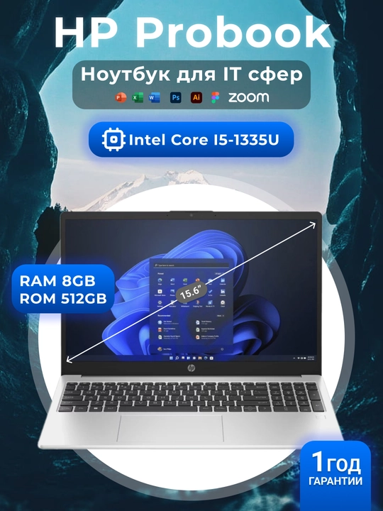 Ноутбук HP Probook 450 G10, Intel Core I5-1335U, 8GB DDR4, 512GB FHD 15.6