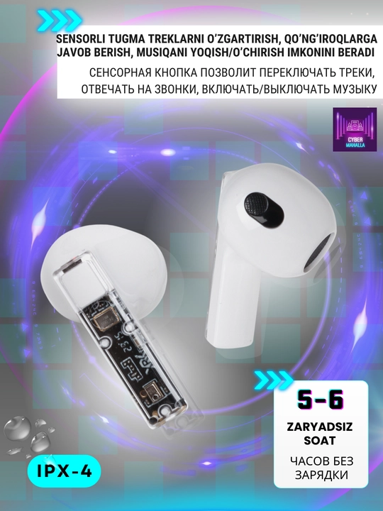 Simsiz sensorli quloqchinlar TWS YX06, faol shovqinni bosuvchi, ishlashi 6 soatgacha