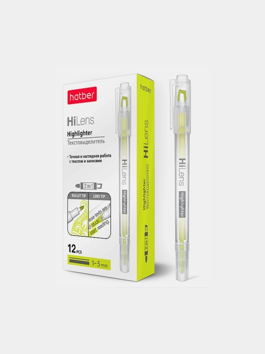 Текстовыделитель Hatber Hi-Lens, двухсторонний, 1 мм/5 мм, желтый, HL060857