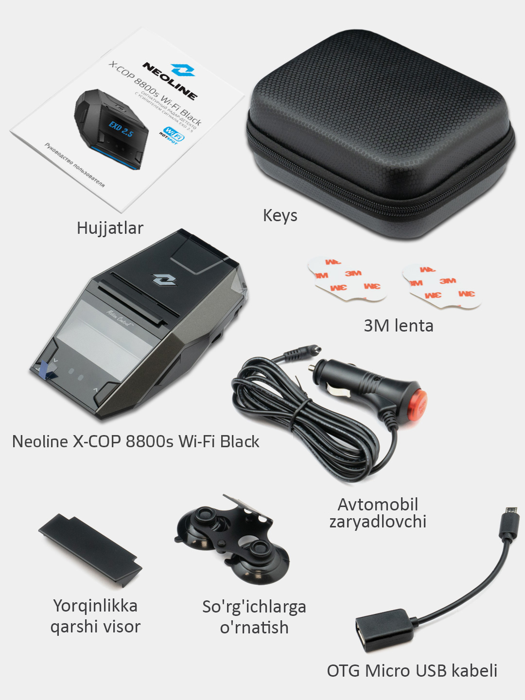 Neoline X-COP 8800s radar detektori, Wi-Fi, Black, O'zbekiston uchun versiya