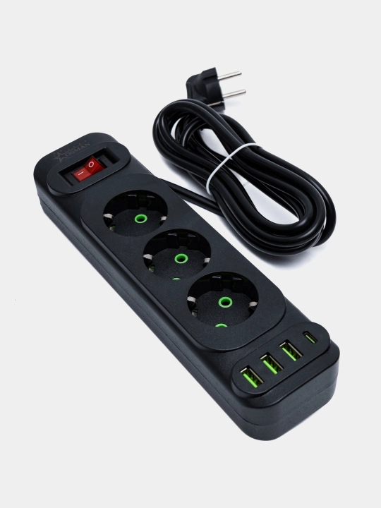 Удлинитель сетевой фильтр с предохранителем с USB 2