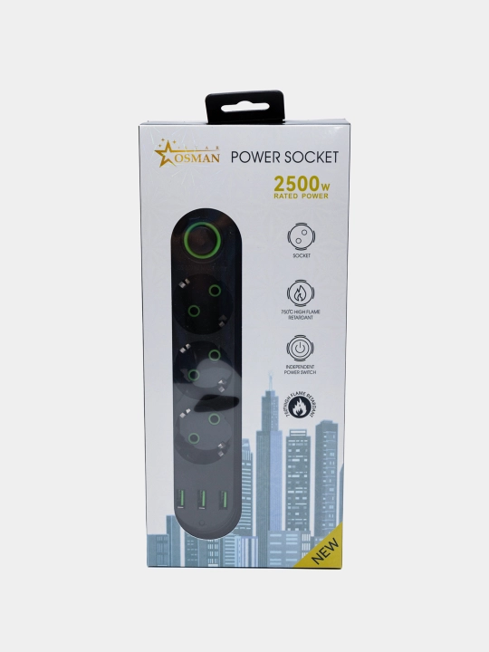 Удлинитель сетевой фильтр с предохранителем с USB 2