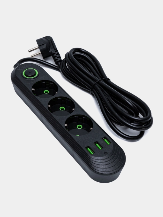 Удлинитель сетевой фильтр с предохранителем с USB 2