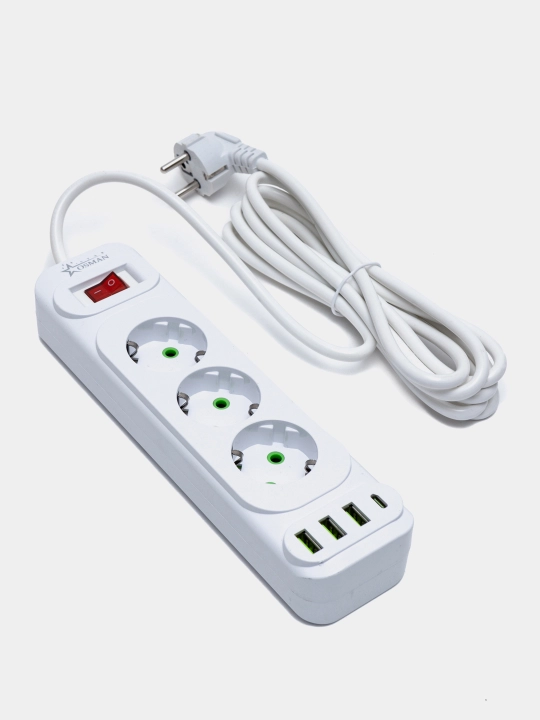 Удлинитель сетевой фильтр с предохранителем с USB 2