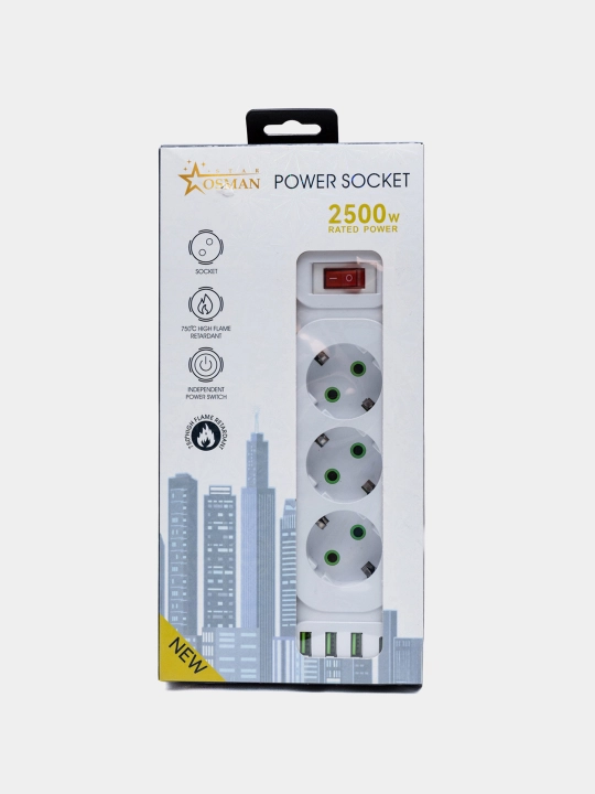 Удлинитель сетевой фильтр с предохранителем с USB 2