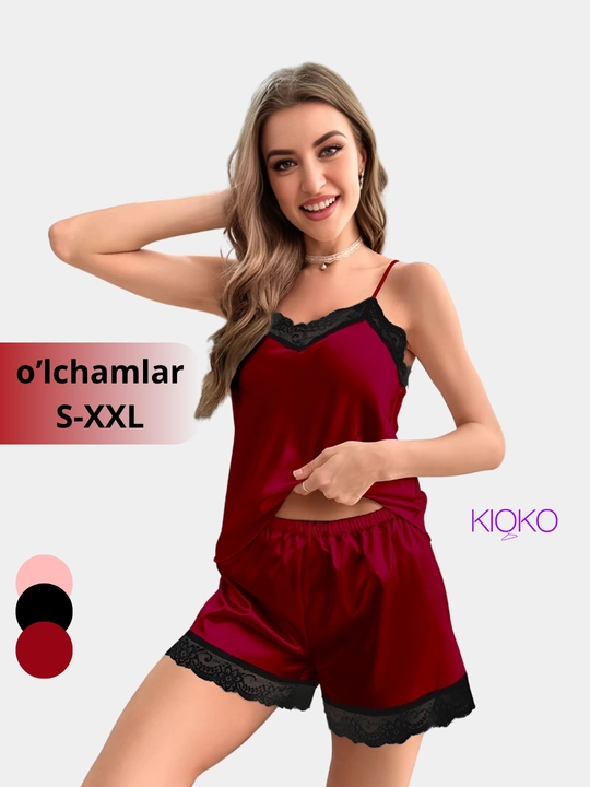 Atlasli pijama ayollar uchun, penyuar, uy uchun toplam, shortik va top lyamkada Kioko - 