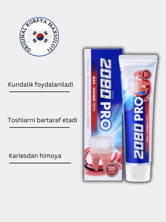 Tish pasta Dental clinic 2080 Pro Max, tish toshlarini tozalovchi, karisga qarshi, Koreya