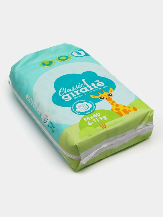Подгузники Lovular Giraffe, размер 3 M, 6-11 кг, 60 шт, дышащие