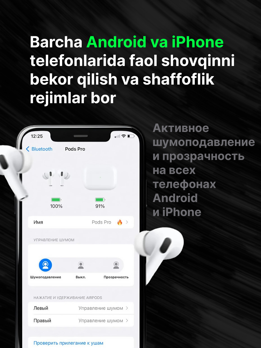 Беспроводные наушники Air Pro ANC (Airoha 1562) чип, с шумоподавлением ...