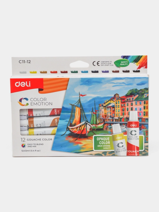 Deli EC11-12 guash bo‘yoqlari, 12 xil rang - 
