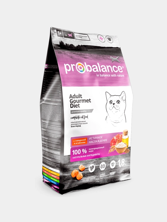 ProBalance Gourmet mushuklar uchun quruq yem mol va qo'zichoq go'shti, 1.8 kg
