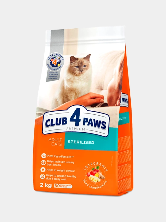 Club 4 Paws Sterilised mushuklar uchun quruq yem 2 kg