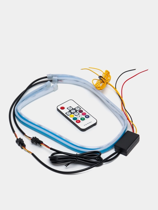 Avtomobil faralari uchun svetadiotli LED lenta, RGB, boshqaruv pulti bilan, 60 sm