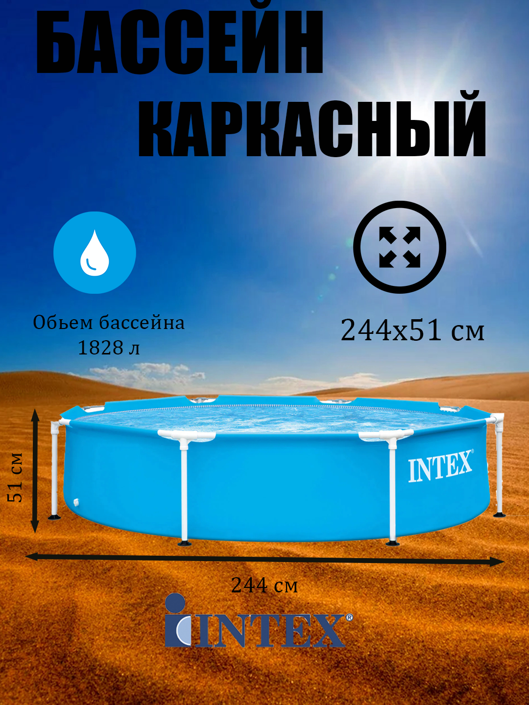 Круглый каркасный бассейн Metal Frame 28205, 244 * 51 см, 1828 л купить ...