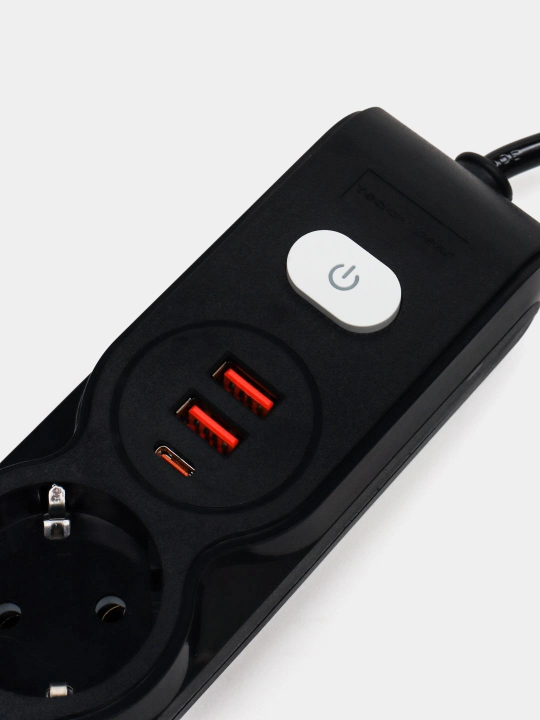 Сетевой фильтр, удлинитель электрический, 3 розетки, 2 USB порта, Type-C, тройник