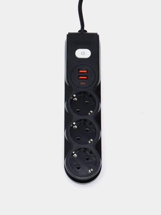 Сетевой фильтр, удлинитель электрический, 3 розетки, 2 USB порта, Type-C, тройник