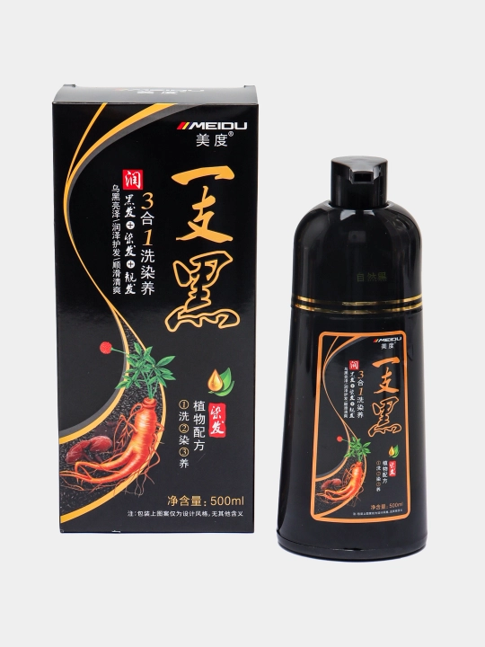 Shampun-bo'yoq Meidu sochlarini qoraytirish va bo'yash uchun, qora rang, 500 ml - 