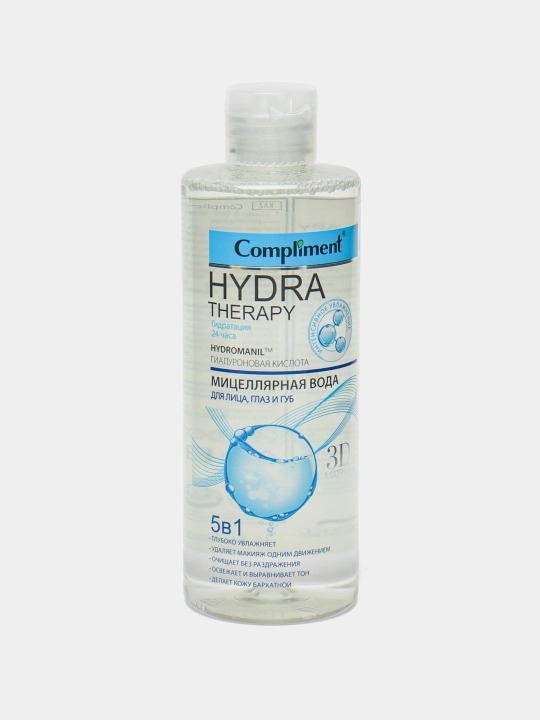 Yuz, ko'z va lablar uchun mitselyar suv Compliment Hydra Therapy, 5 tasi 1 da, 400 ml