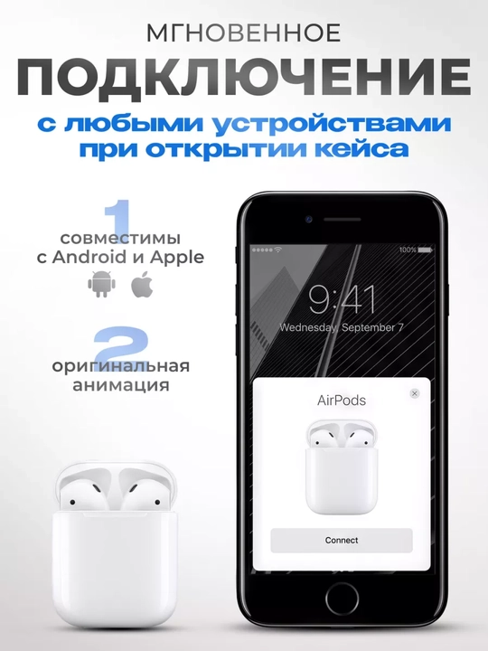 Simsiz quloqchinlar Pods 2, mikrofon, sensorli, chipli Bluetooth 