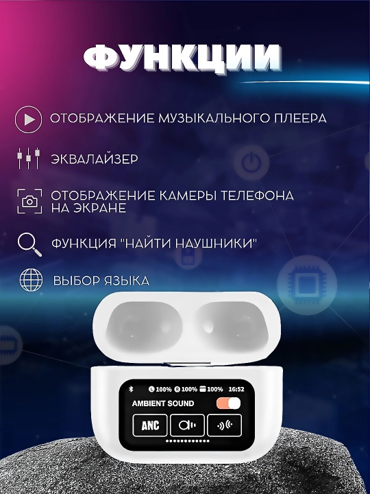 Simsiz quloqchinlar sensorli ekran bilan 