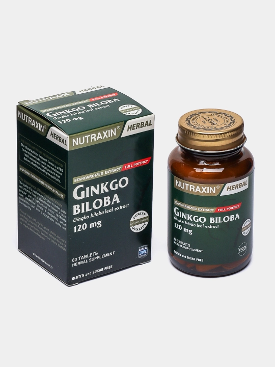 Nutraxin Ginkgo Biloba 120 мг, улучшает память и работу мозга, борется с депрессией