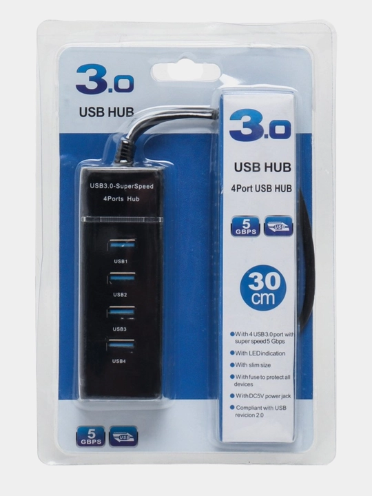 USB-Hub 3.0 4-port, sekundiga 5 GB, portativ hub - 