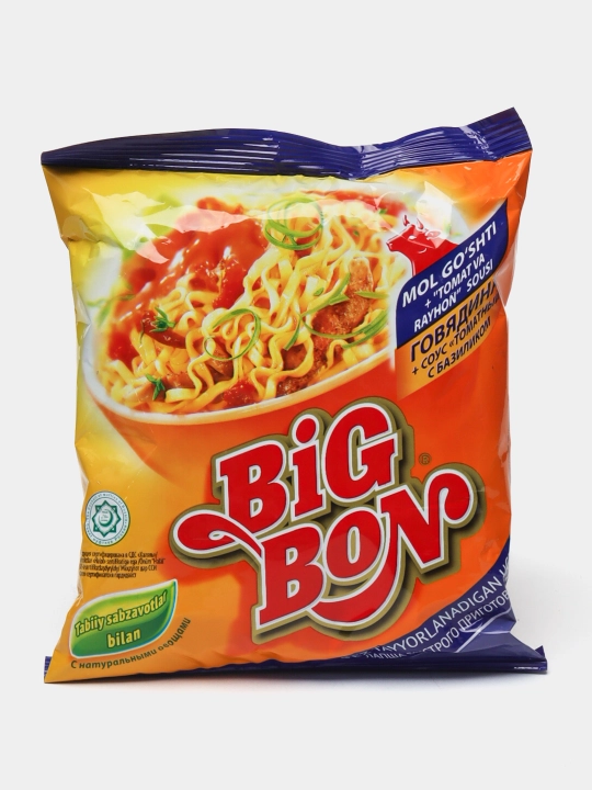 Лапша быстрого приготовления Big Bon, говядина+соус томатный с базиликом, 75 гр