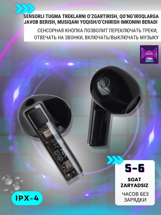 Simsiz sensorli quloqchinlar TWS YX06, faol shovqinni bosuvchi, ishlashi 6 soatgacha